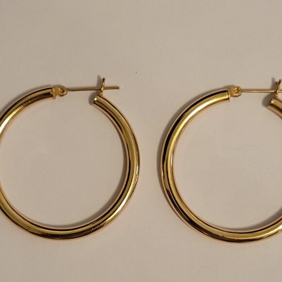**SOLD&**14k Yellow Gold Round Hoop Earrings 35X2mm ≈2.8 gr - Picture 7 of 8